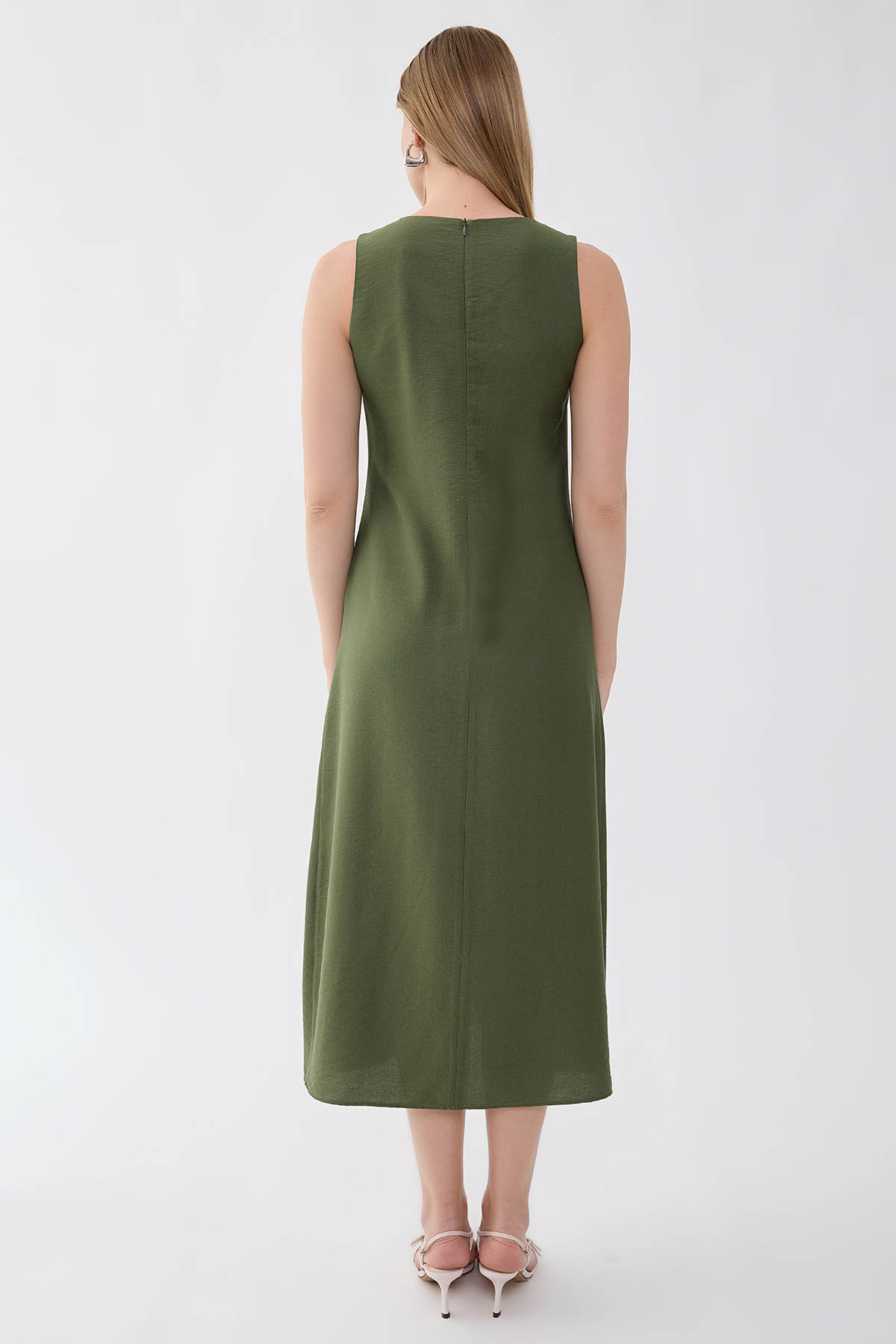 Sıfır Kol Etek Kısmı Düğmeli Elbise - Thumbnail