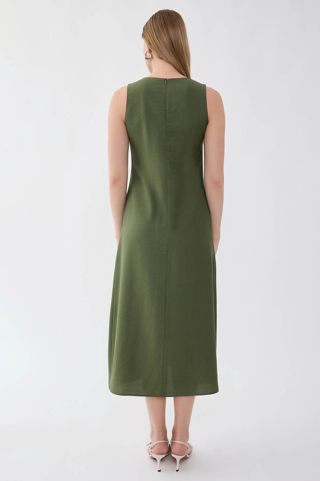 Sıfır Kol Etek Kısmı Düğmeli Elbise - 9