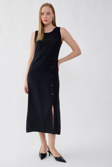 Sıfır Kol Etek Kısmı Düğmeli Elbise - 1