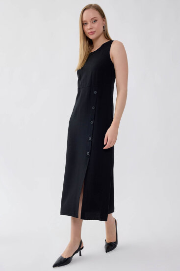 Sıfır Kol Etek Kısmı Düğmeli Elbise - 2