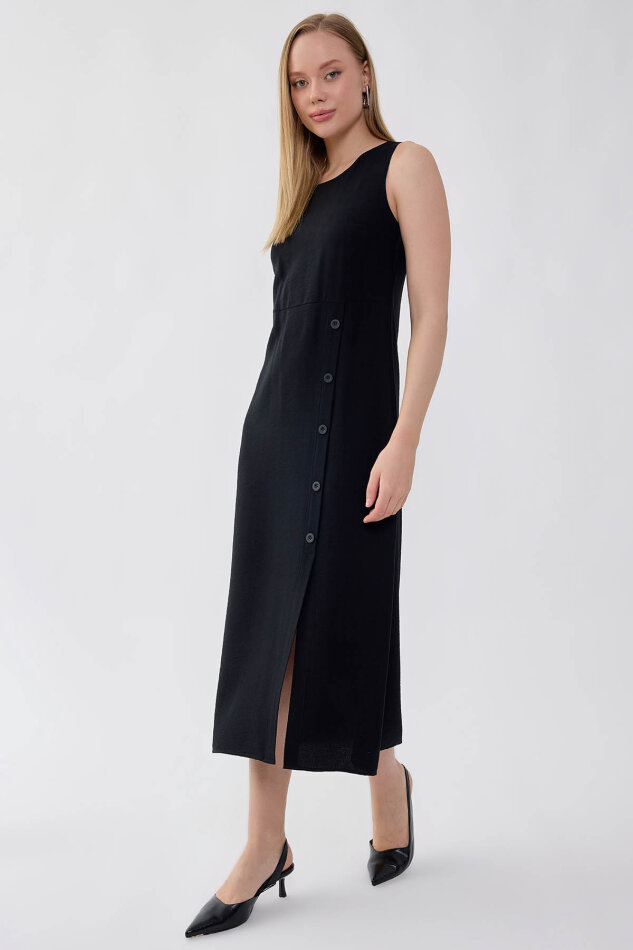 Sıfır Kol Etek Kısmı Düğmeli Elbise - 2