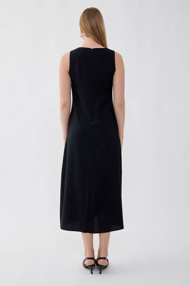 Sıfır Kol Etek Kısmı Düğmeli Elbise - 4