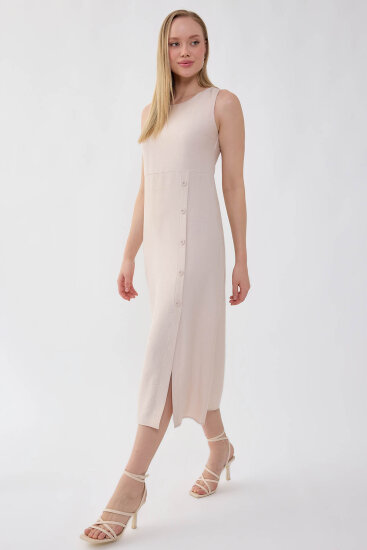 Sıfır Kol Etek Kısmı Düğmeli Elbise - 13