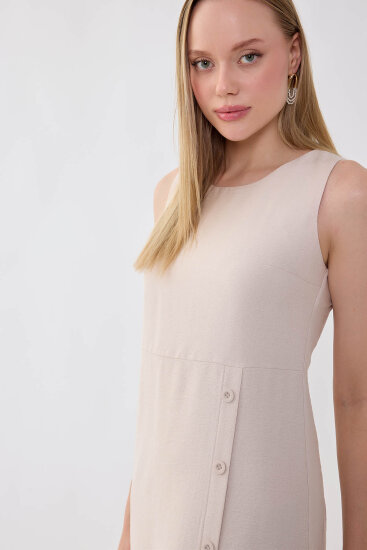 Sıfır Kol Etek Kısmı Düğmeli Elbise - 15