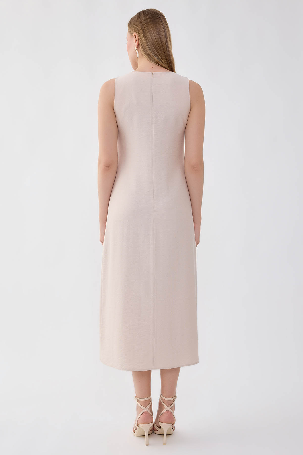 Sıfır Kol Etek Kısmı Düğmeli Elbise - Thumbnail