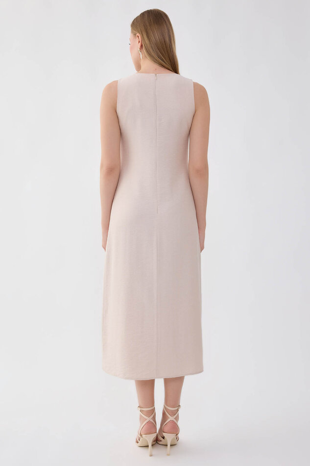 Sıfır Kol Etek Kısmı Düğmeli Elbise - 14