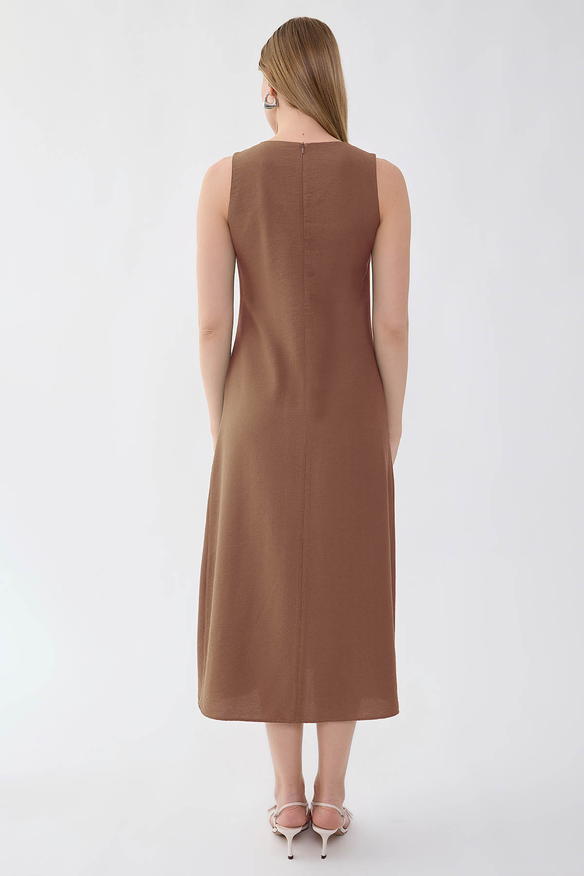 Sıfır Kol Etek Kısmı Düğmeli Elbise - Thumbnail