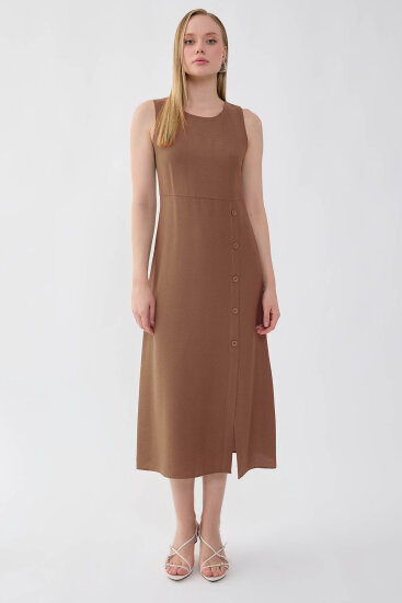 Sıfır Kol Etek Kısmı Düğmeli Elbise - 18