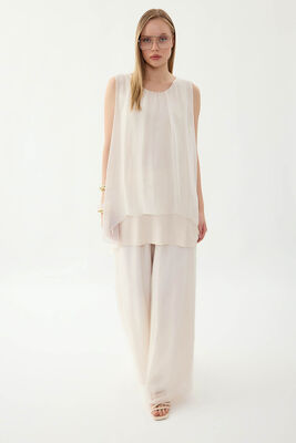 Sıfır Kol Etek Ucu Pullu İpek Bluz (1)