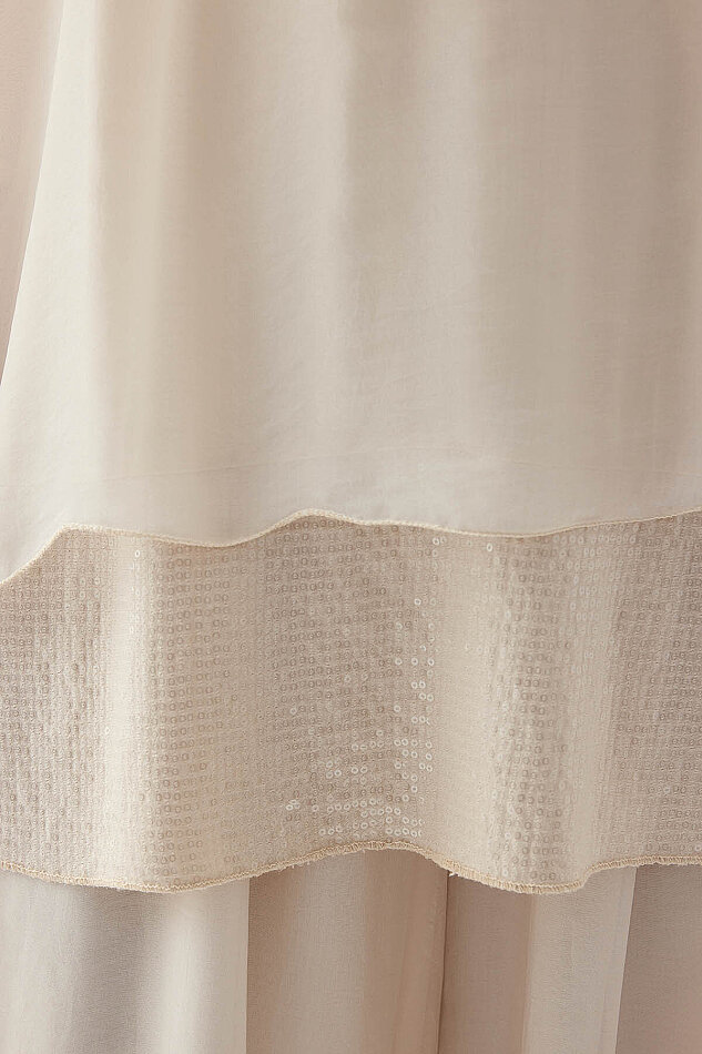 Sıfır Kol Etek Ucu Pullu İpek Bluz - 8