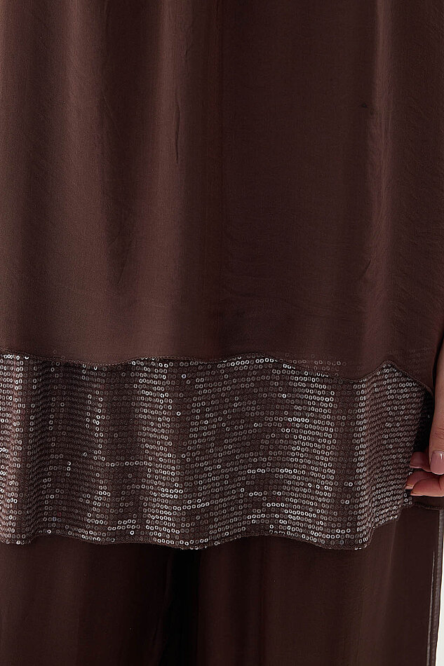 Sıfır Kol Etek Ucu Pullu İpek Bluz - 27