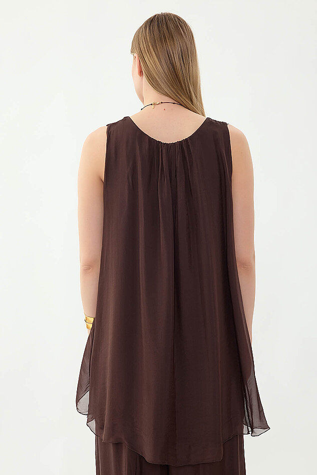 Sıfır Kol Etek Ucu Pullu İpek Bluz - 26