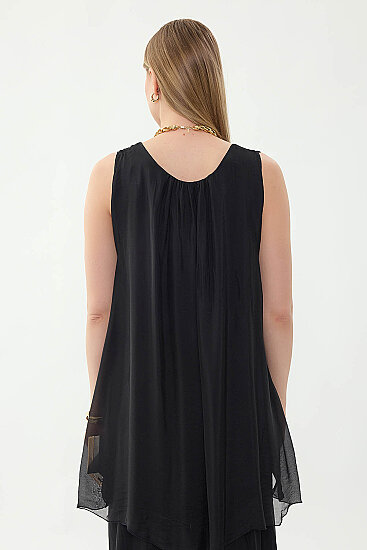 Sıfır Kol Etek Ucu Pullu İpek Bluz - 32