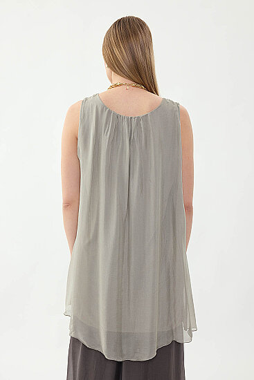 Sıfır Kol Etek Ucu Pullu İpek Bluz - 38