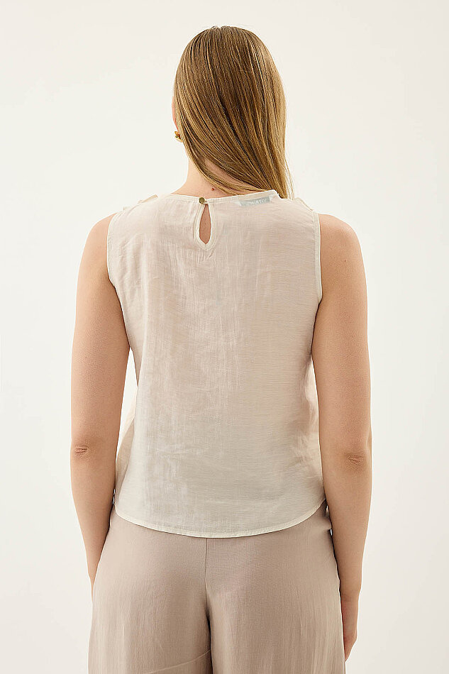 Sıfır Kol Fırfır Ve Güpür Detaylı Bluz - 4