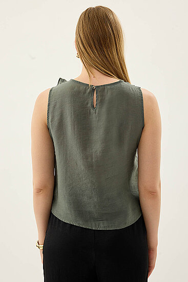 Sıfır Kol Fırfır Ve Güpür Detaylı Bluz - 8