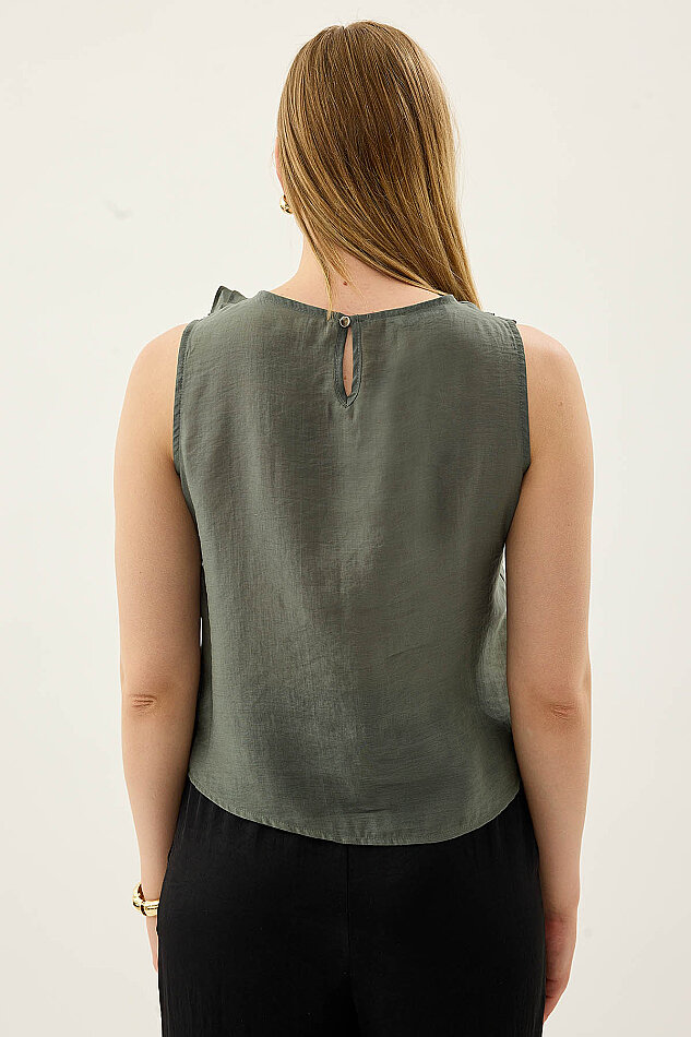 Sıfır Kol Fırfır Ve Güpür Detaylı Bluz - 8