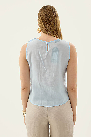 Sıfır Kol Fırfır Ve Güpür Detaylı Bluz - 13