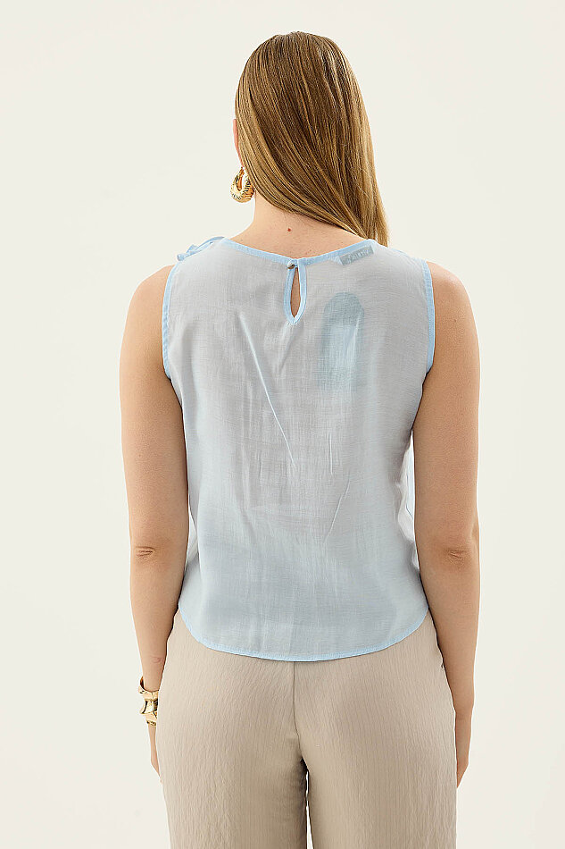 Sıfır Kol Fırfır Ve Güpür Detaylı Bluz - 13