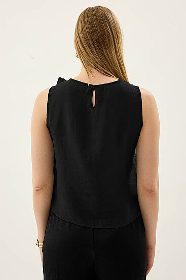 Sıfır Kol Fırfır Ve Güpür Detaylı Bluz - 16