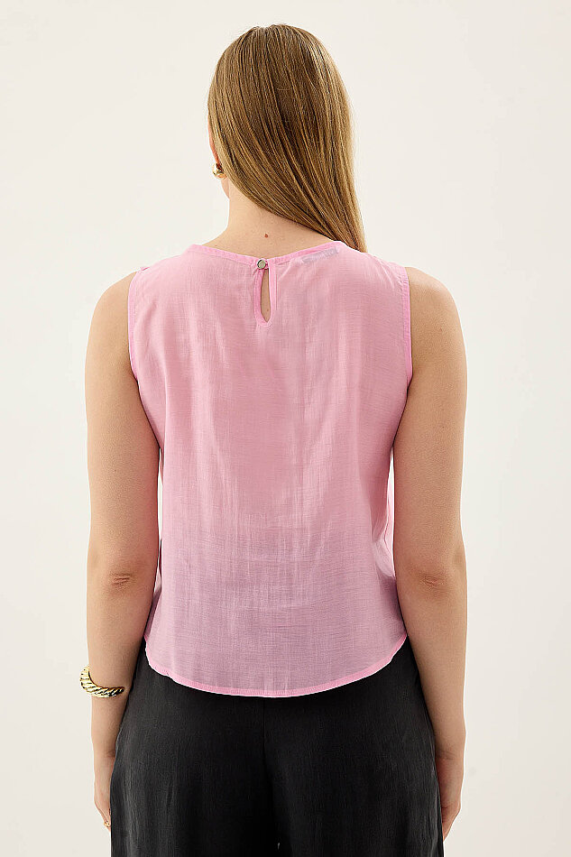 Sıfır Kol Fırfır Ve Güpür Detaylı Bluz - 21