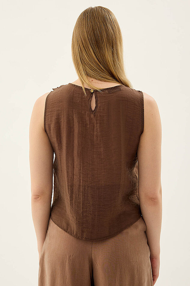 Sıfır Kol Fırfır Ve Güpür Detaylı Bluz - 26