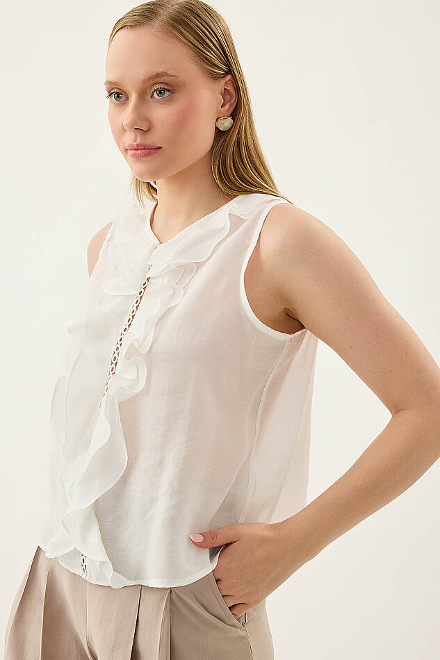 Sıfır Kol Fırfır Ve Güpür Detaylı Bluz - 29