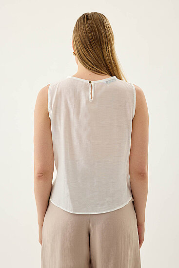 Sıfır Kol Fırfır Ve Güpür Detaylı Bluz - 31