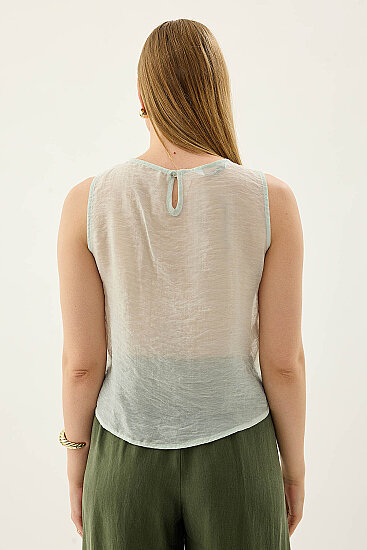 Sıfır Kol Fırfır Ve Güpür Detaylı Bluz - 35