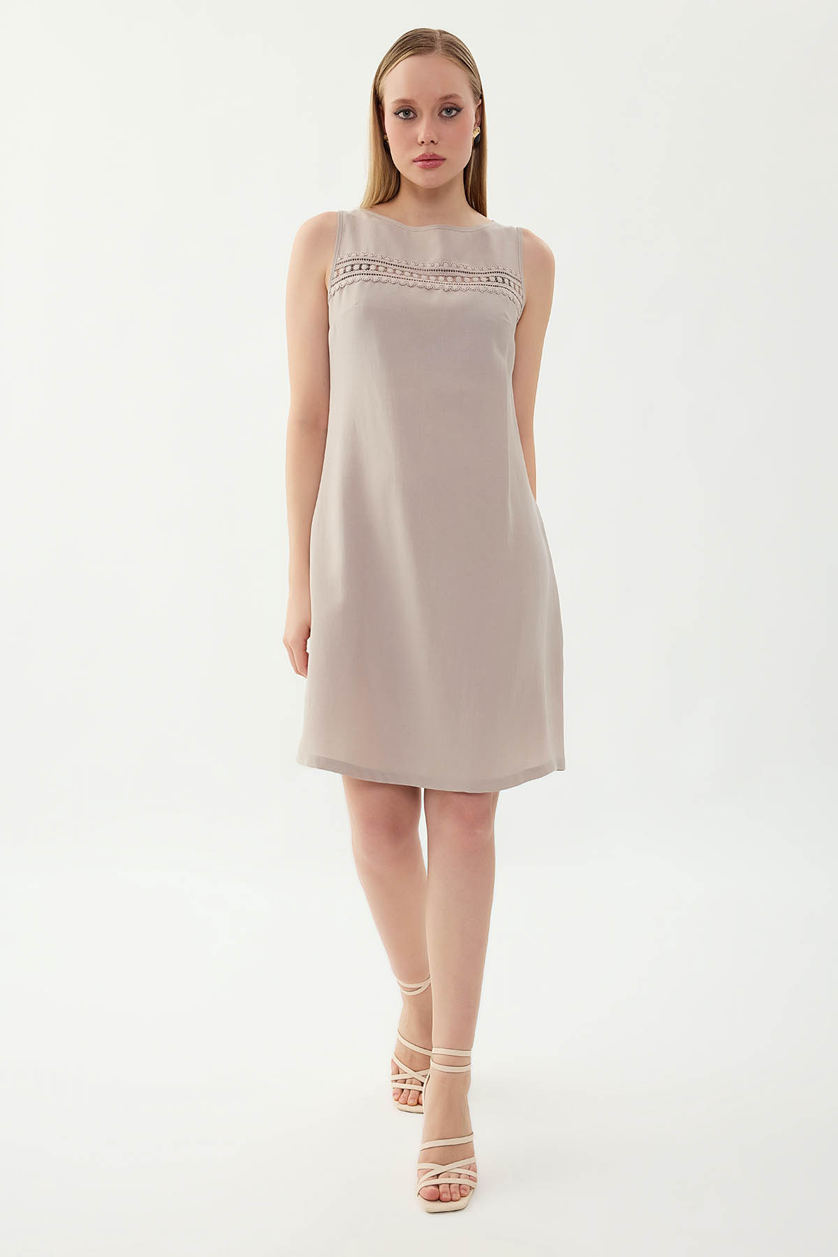 Sıfır Kol Güpürlü Elbise - Thumbnail