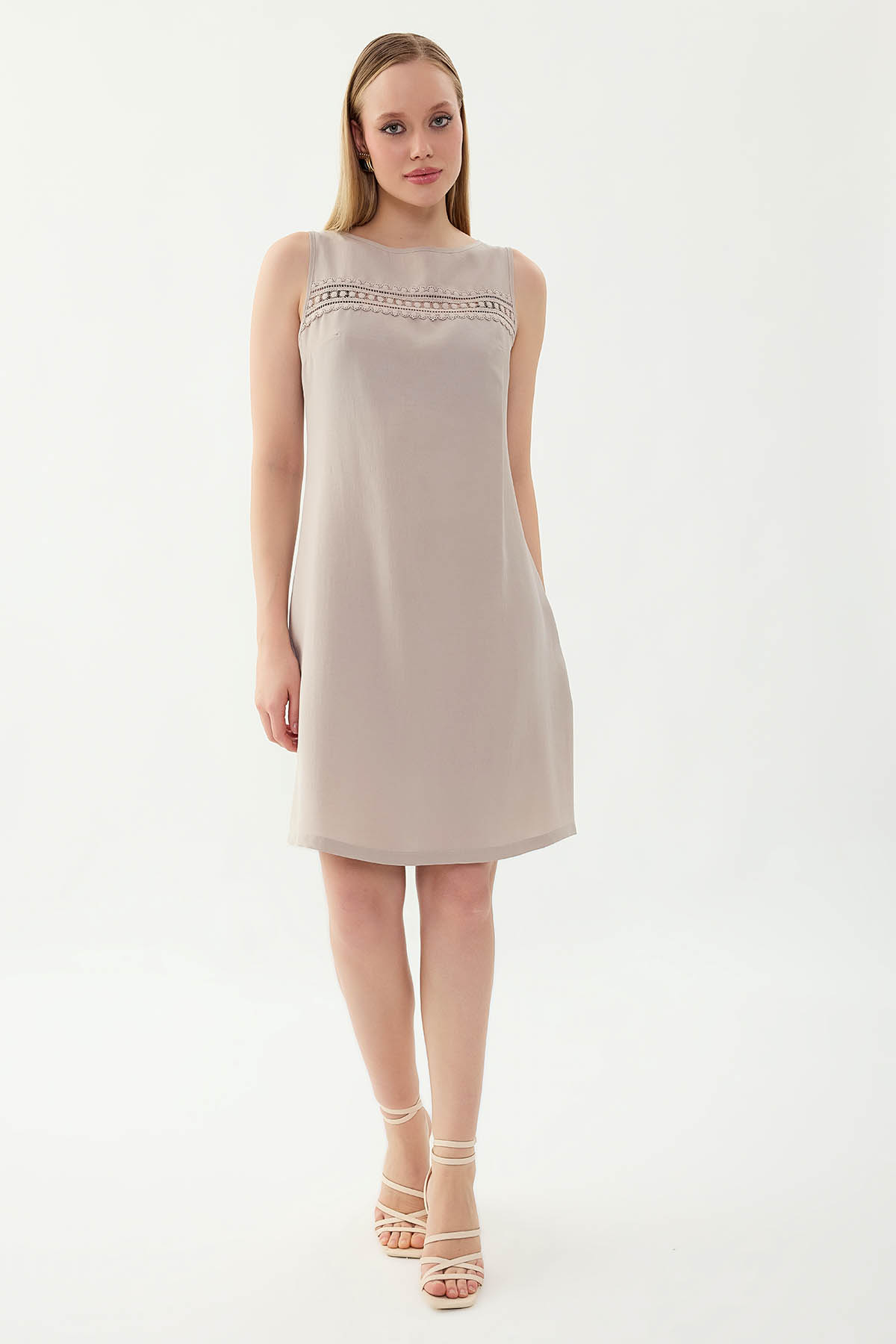 Sıfır Kol Güpürlü Elbise - Thumbnail