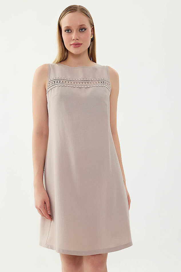 Sıfır Kol Güpürlü Elbise - 10