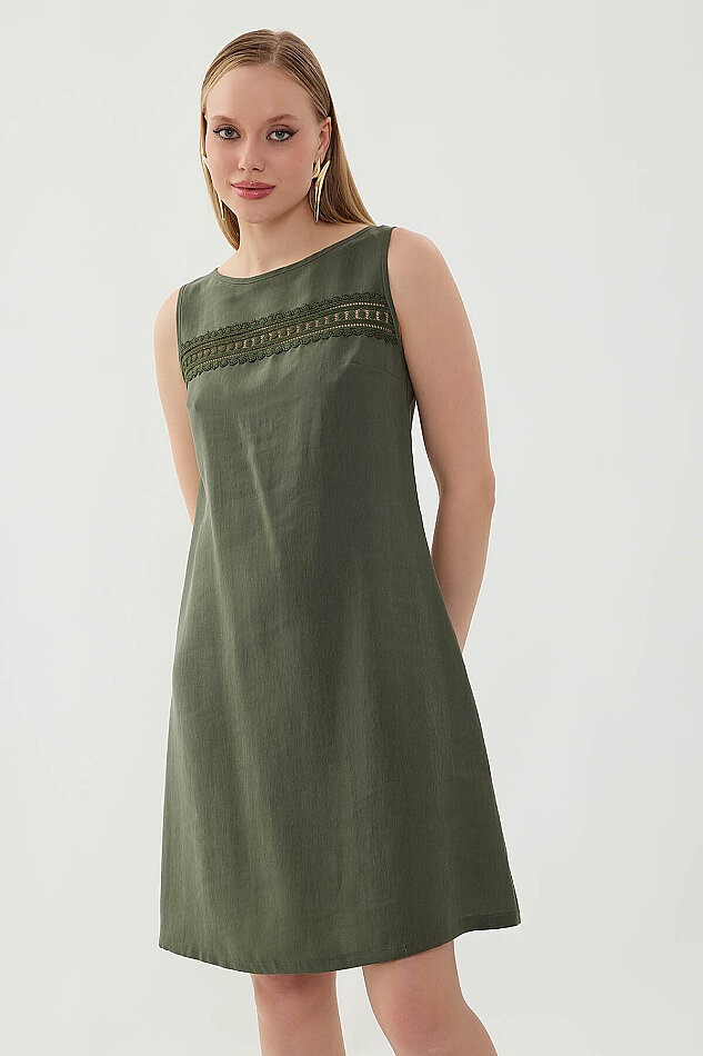 Sıfır Kol Güpürlü Elbise - 6