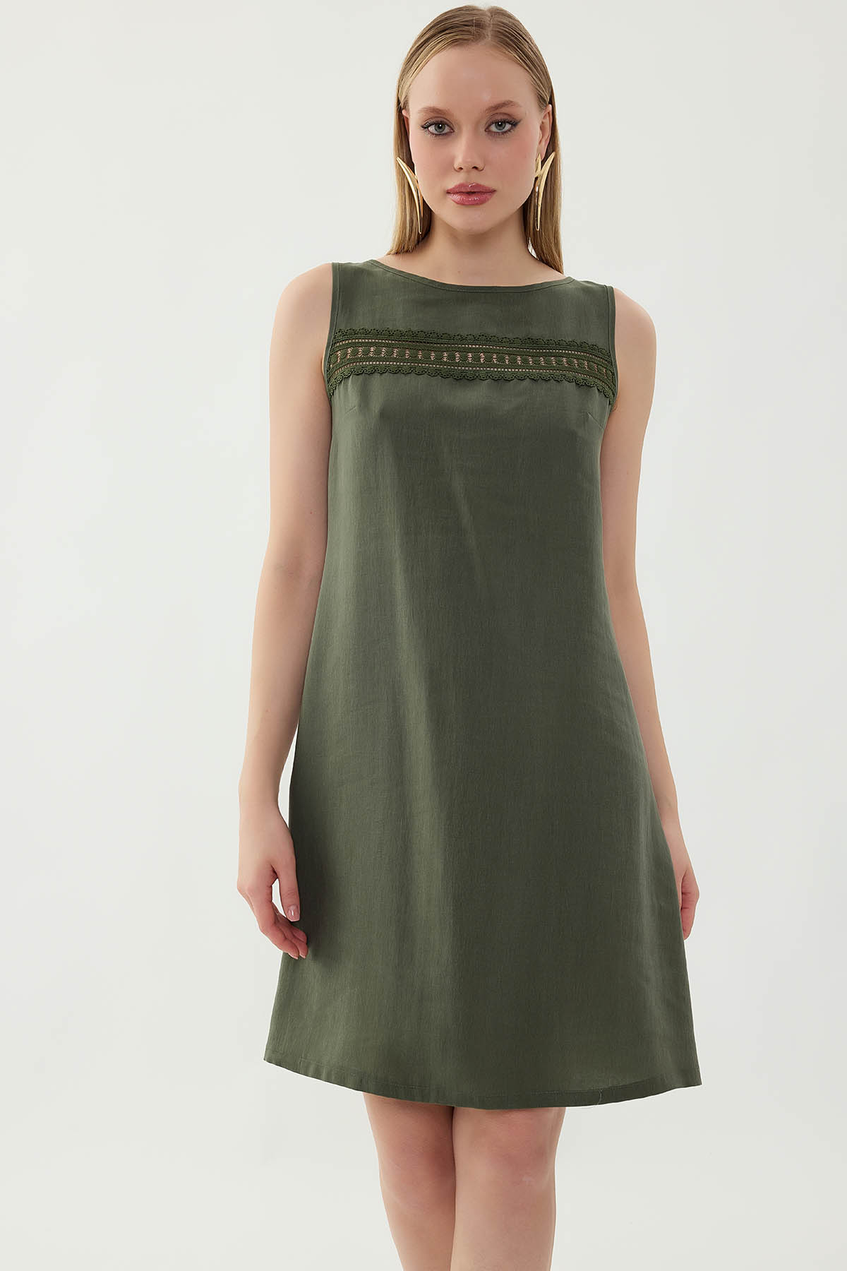 Sıfır Kol Güpürlü Elbise - Thumbnail