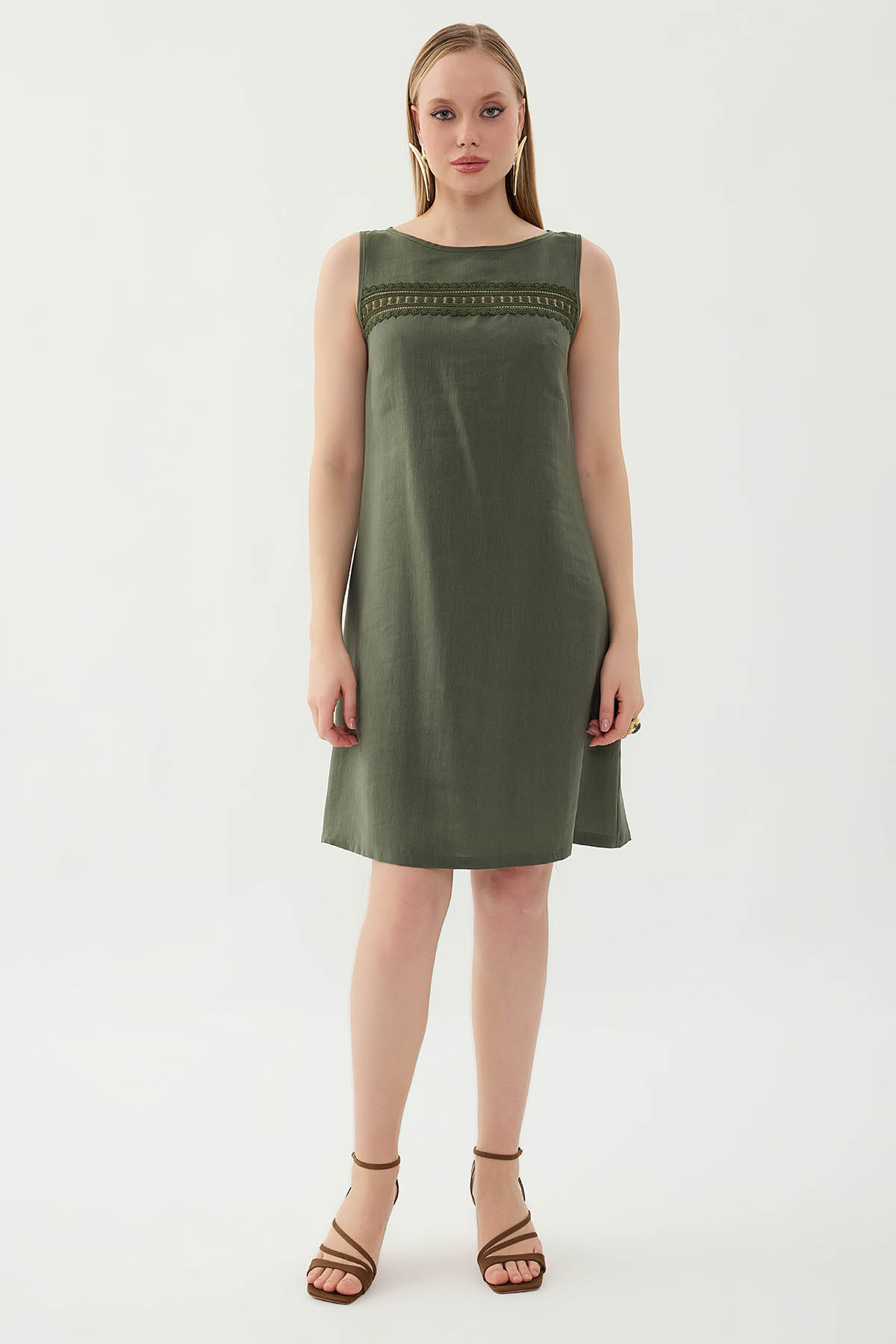 Sıfır Kol Güpürlü Elbise - Thumbnail