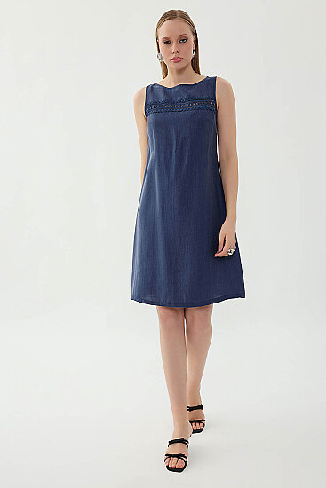 Sıfır Kol Güpürlü Elbise - 20