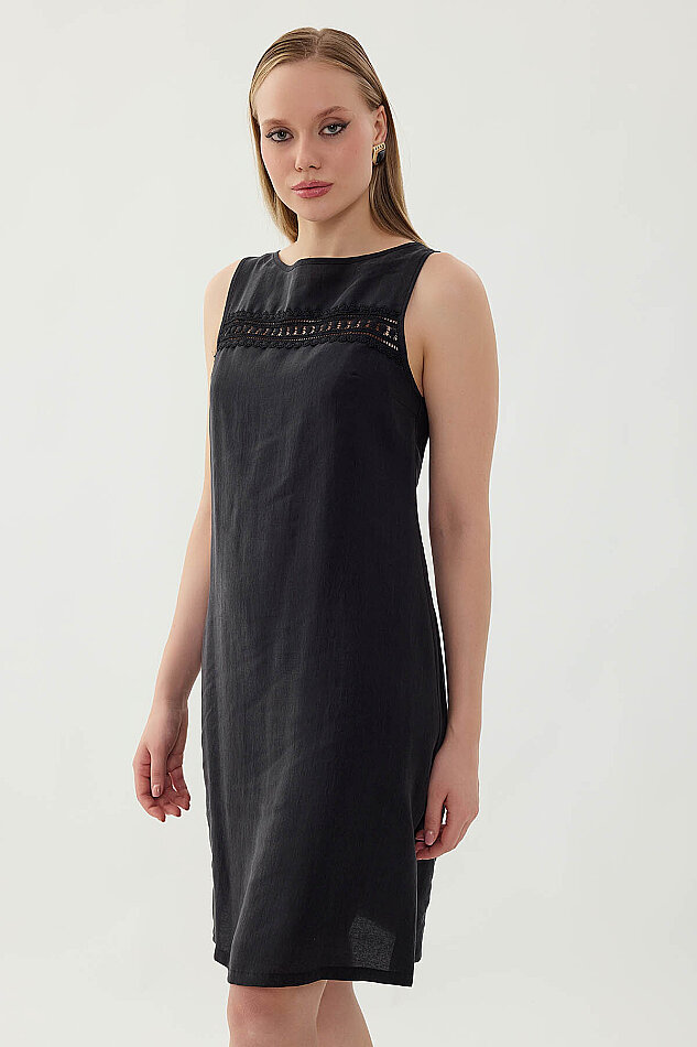 Sıfır Kol Güpürlü Elbise - 28