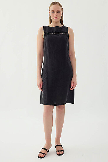 Sıfır Kol Güpürlü Elbise - 26