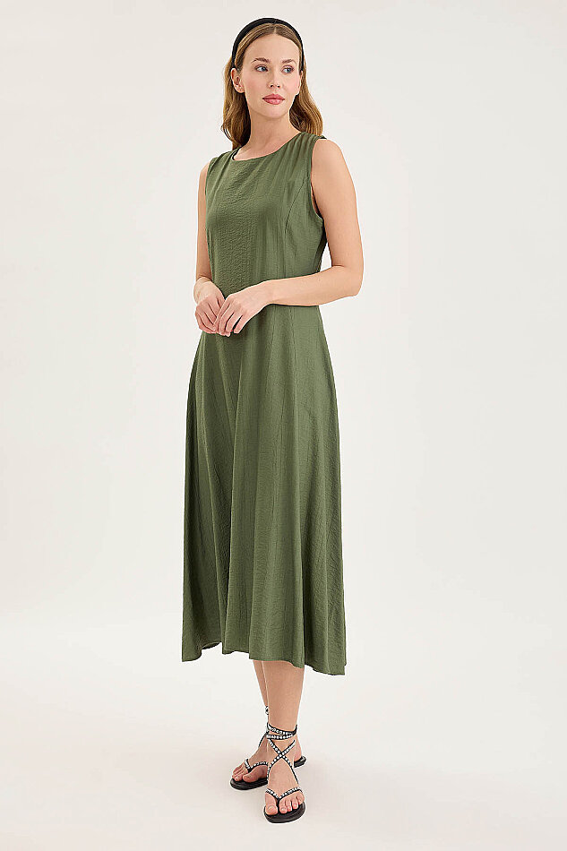 Sıfır Kol Kloş Midi Elbise - 9