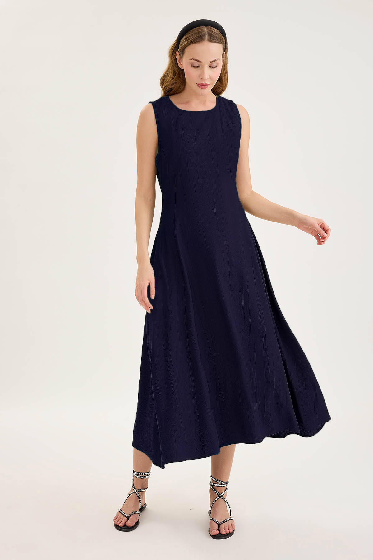 Sıfır Kol Kloş Midi Elbise - Thumbnail