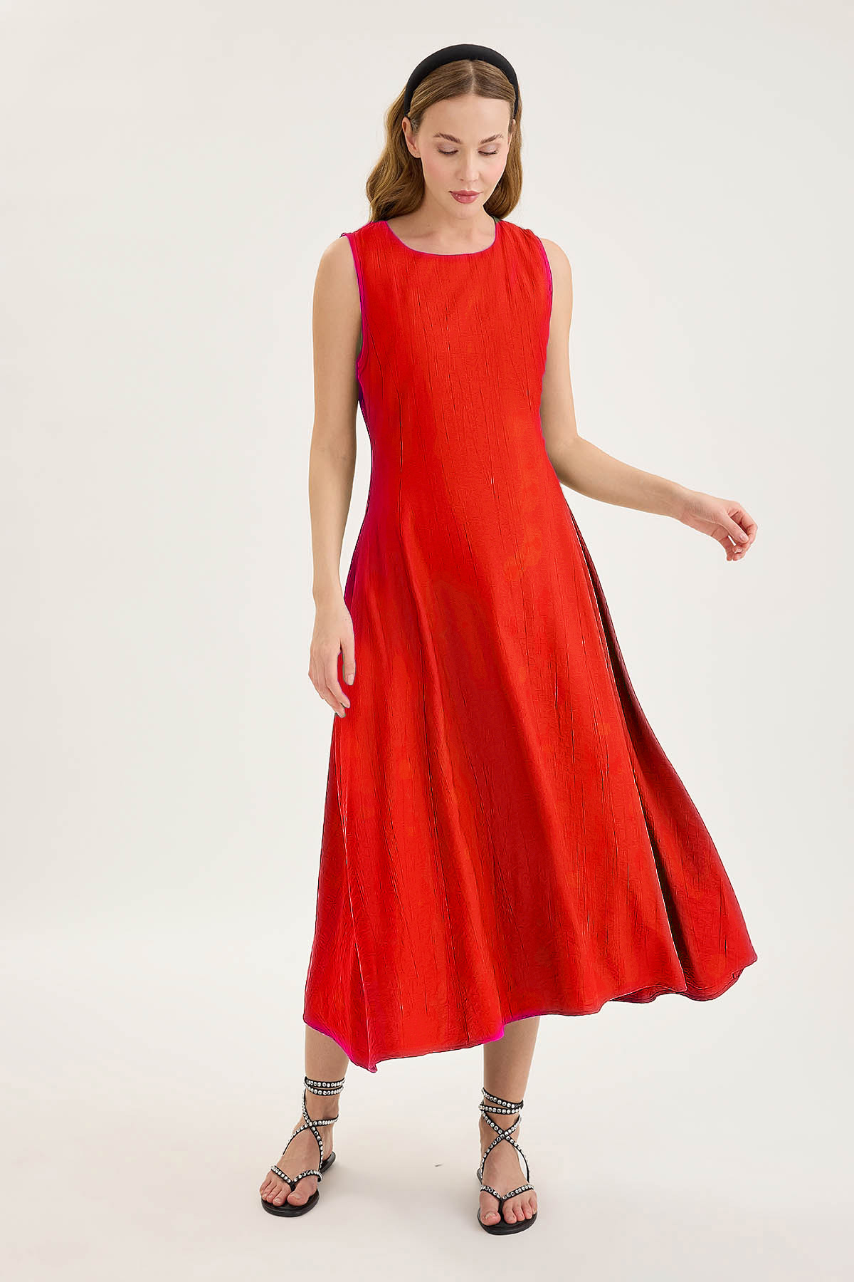 Sıfır Kol Kloş Midi Elbise - Thumbnail