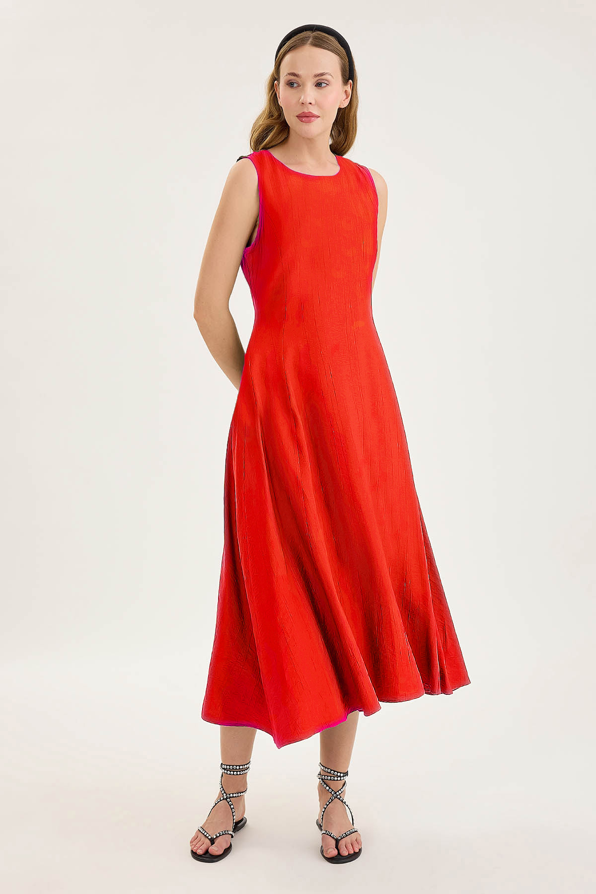 Sıfır Kol Kloş Midi Elbise - Thumbnail