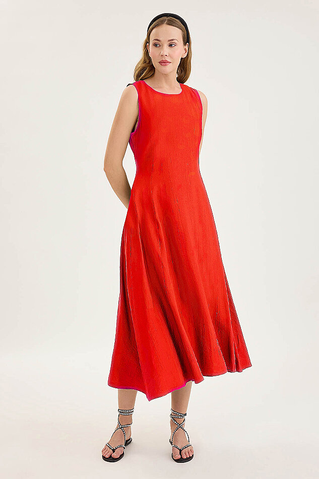 Sıfır Kol Kloş Midi Elbise - 32