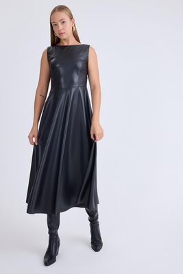 VİTRİN - Sıfır Kol Midi Boy Deri Elbise (1)