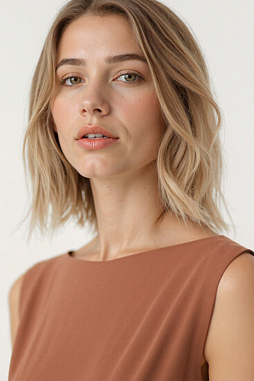 Sıfır Kol Modal Kumaş Midi Elbise - 5