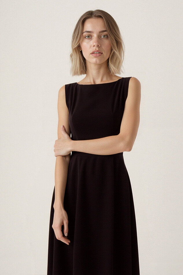 Sıfır Kol Modal Kumaş Midi Elbise - 14