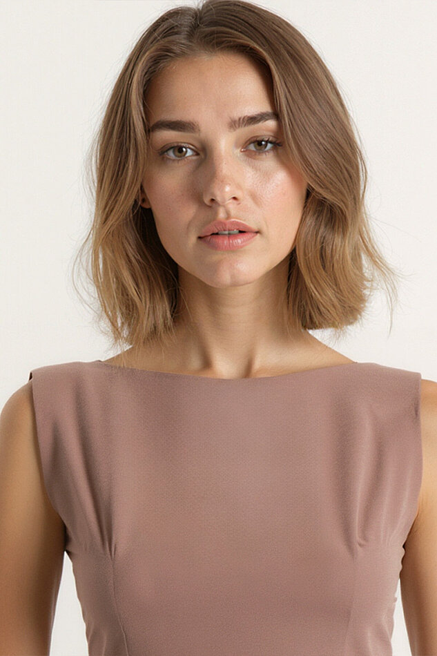 Sıfır Kol Modal Kumaş Midi Elbise - 22