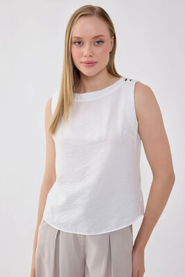 Sıfır Kol Omuzu Düğmeli Bluz