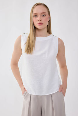 Sıfır Kol Omuzu Düğmeli Bluz (1)