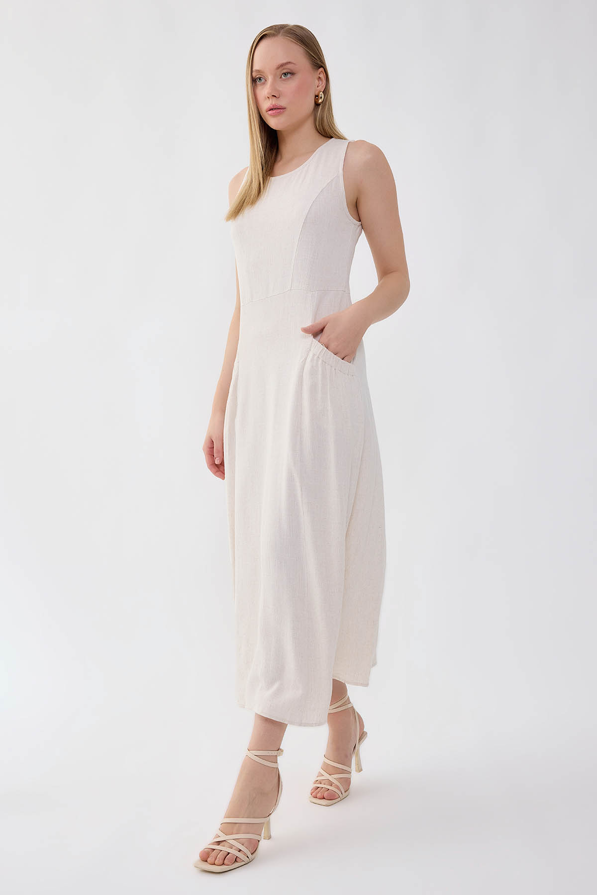 Sıfır Kol Önü Cepli Elbise - Thumbnail